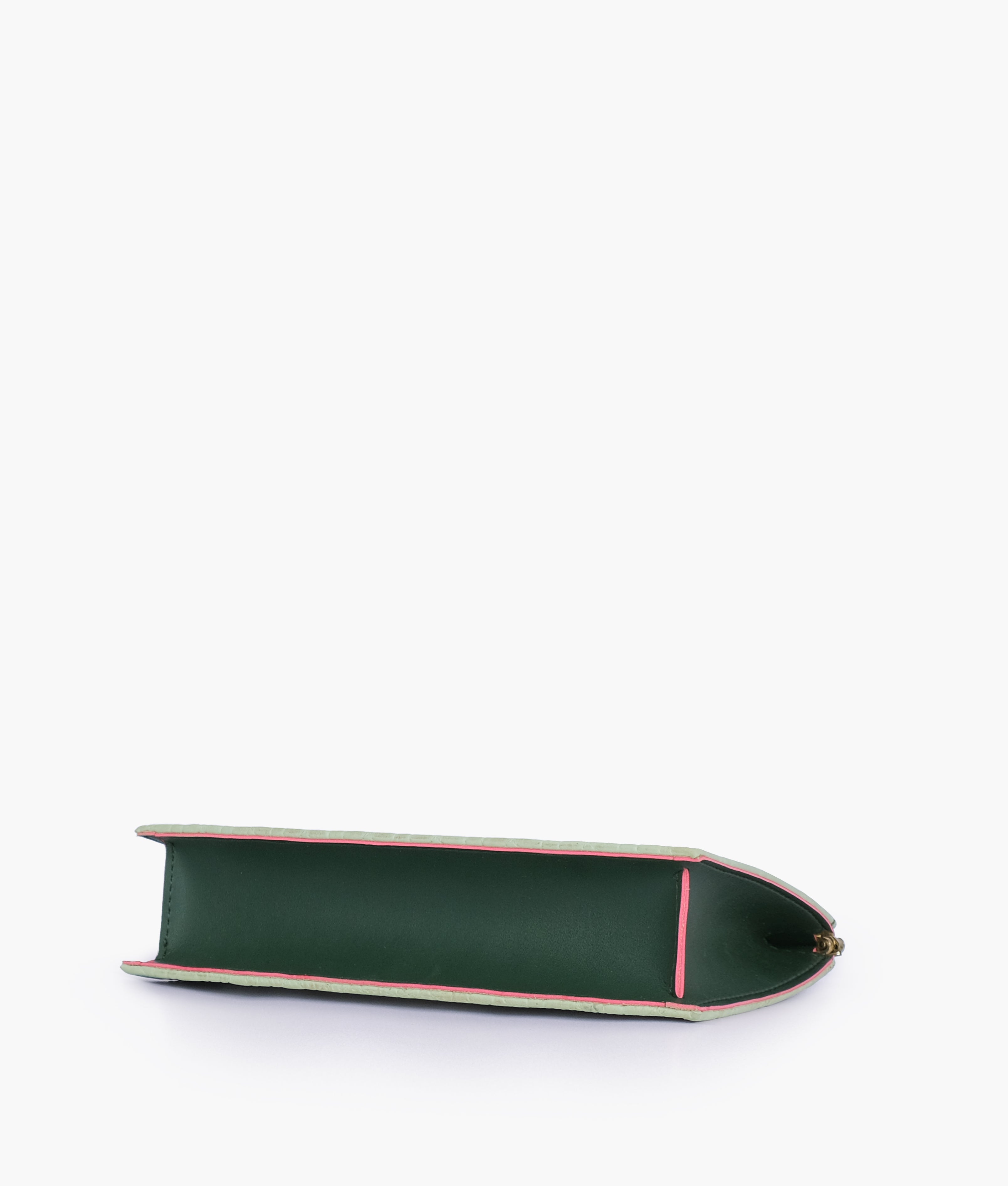 Army green quilted evening clutch with snap closure