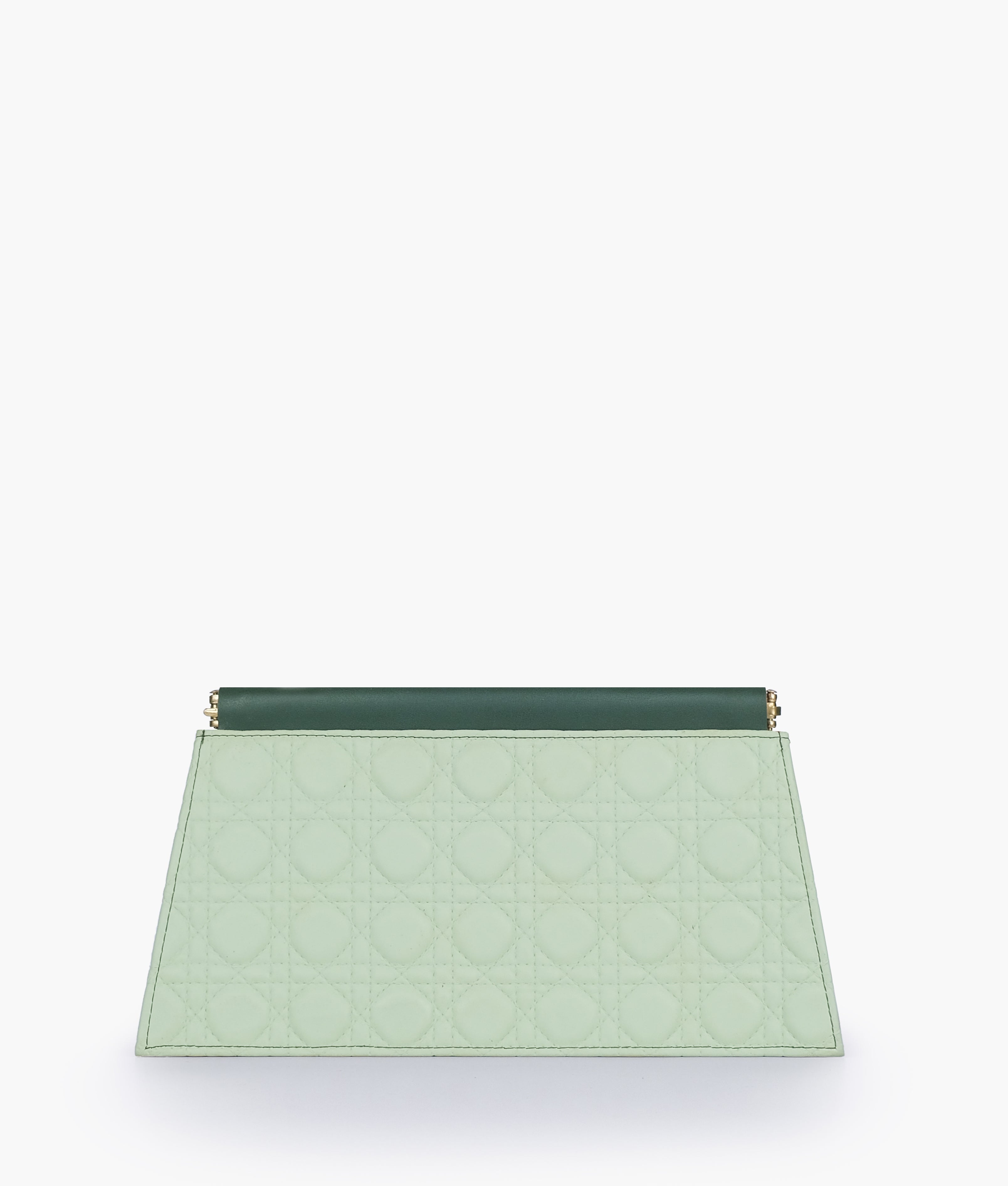 Army green quilted evening clutch with snap closure