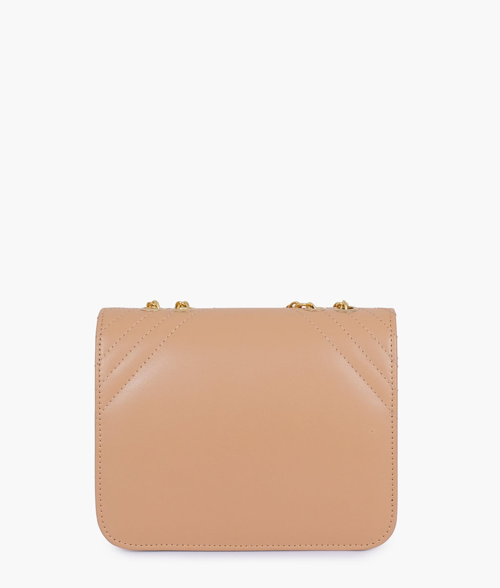 Beige houndstooth chain cross-body bag