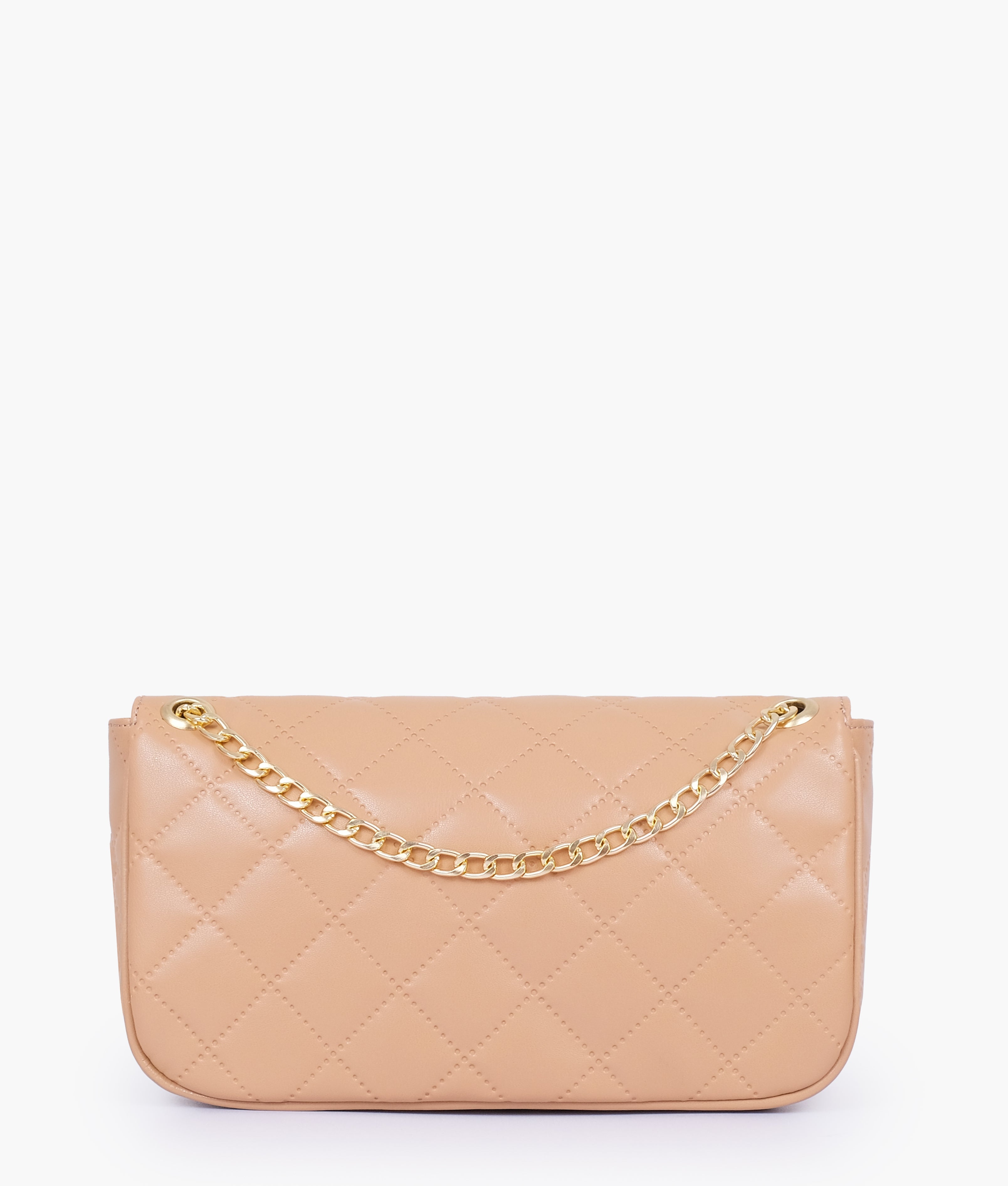 Beige quilted small shoulder bag with chain
