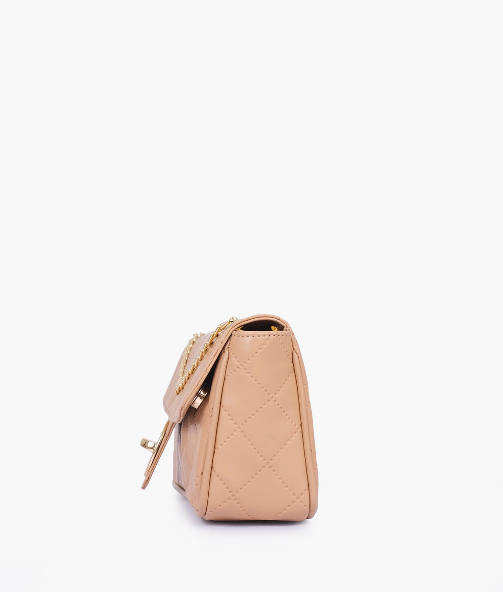 Beige quilted small shoulder bag with chain