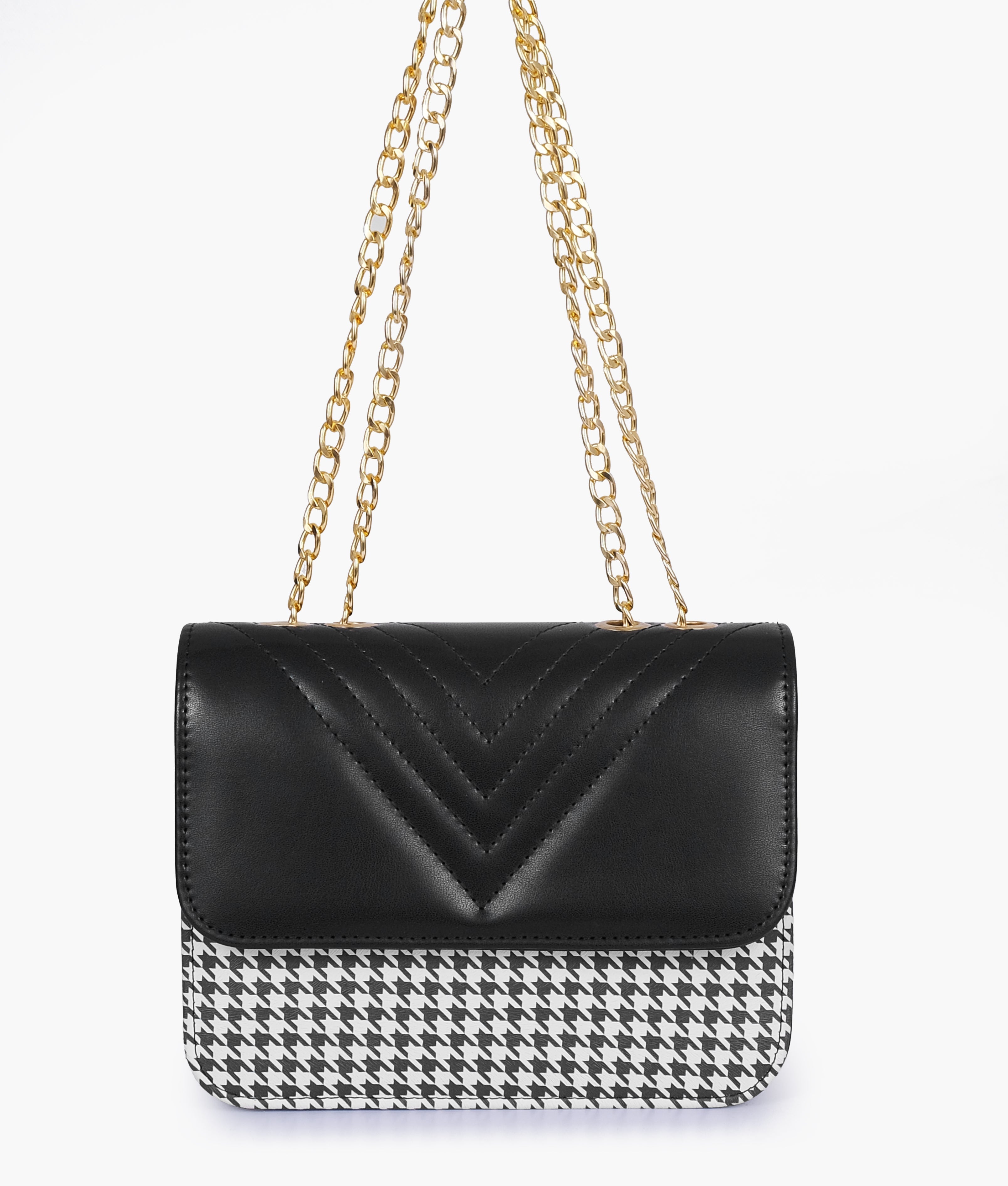 Black houndstooth chain cross-body bag