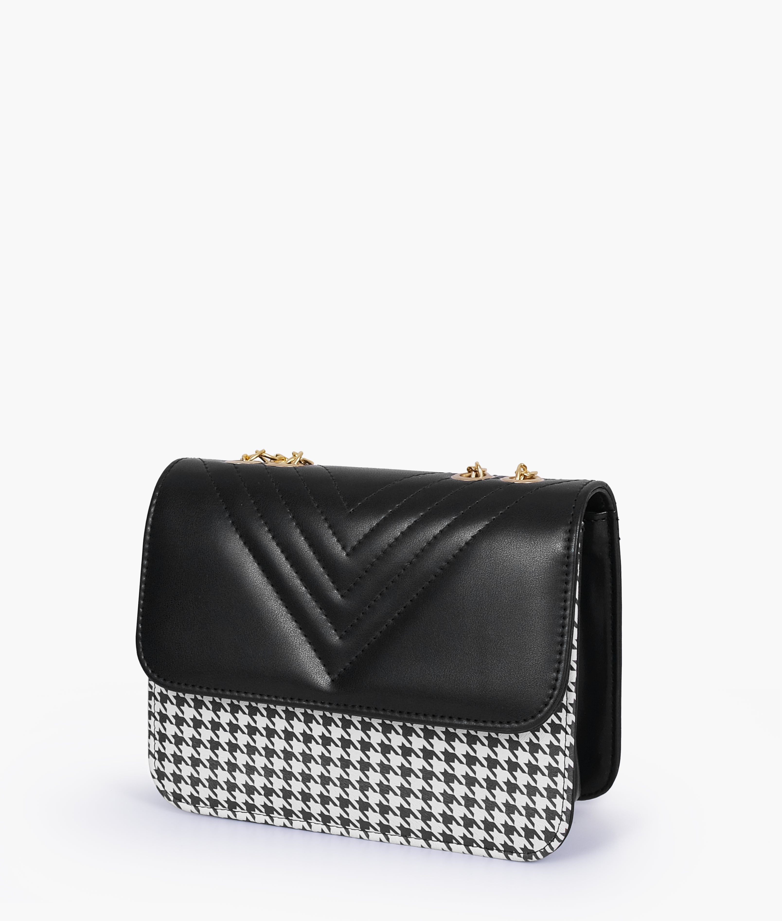 Black houndstooth chain cross-body bag