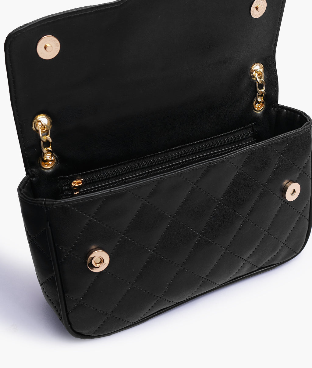 Black quilted small shoulder bag with chain