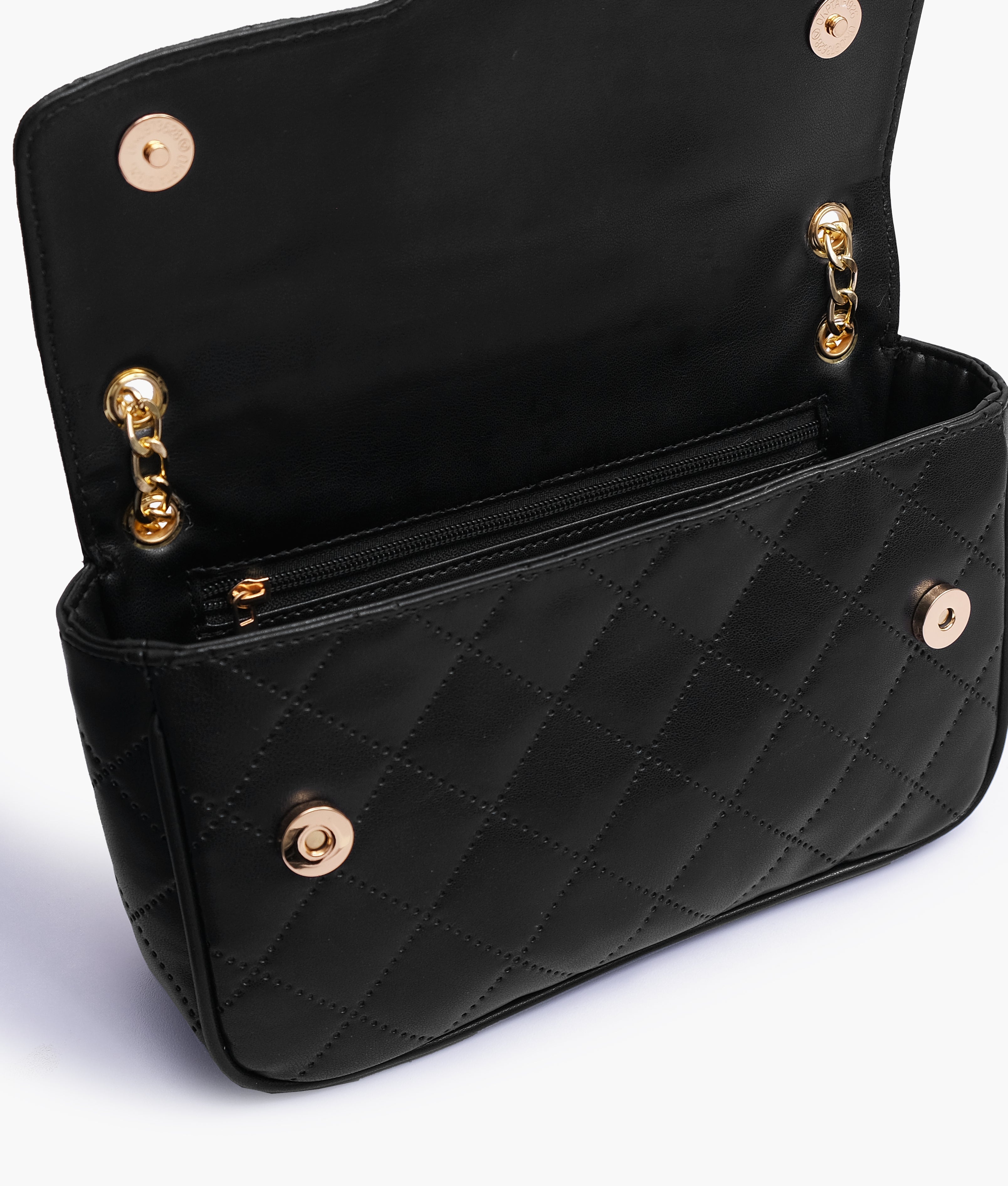 Black quilted small shoulder bag with chain