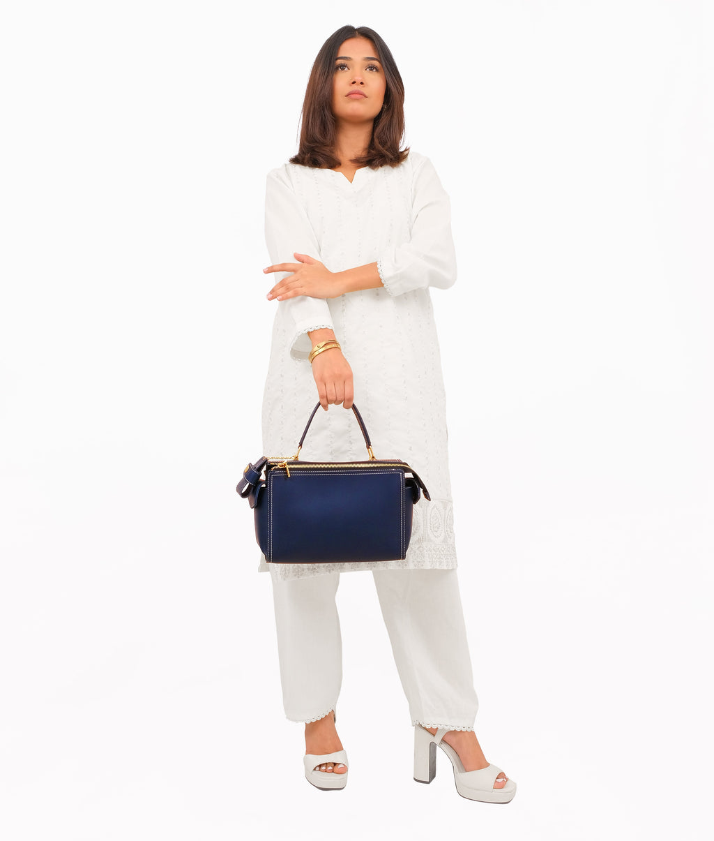 Blue bowling bag with top-handle