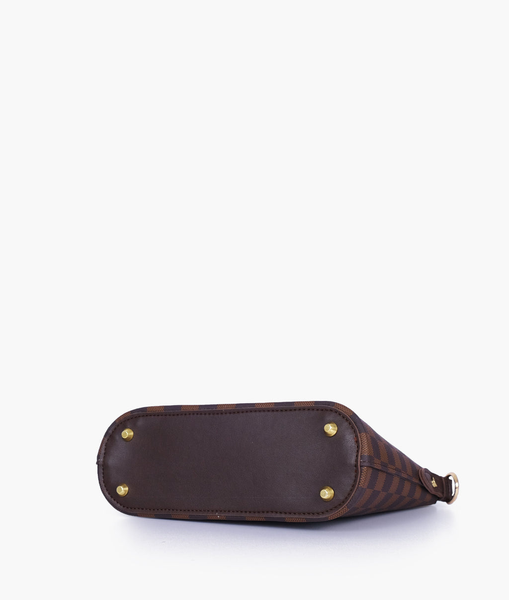 Dark brown checkered dome cross-body bag