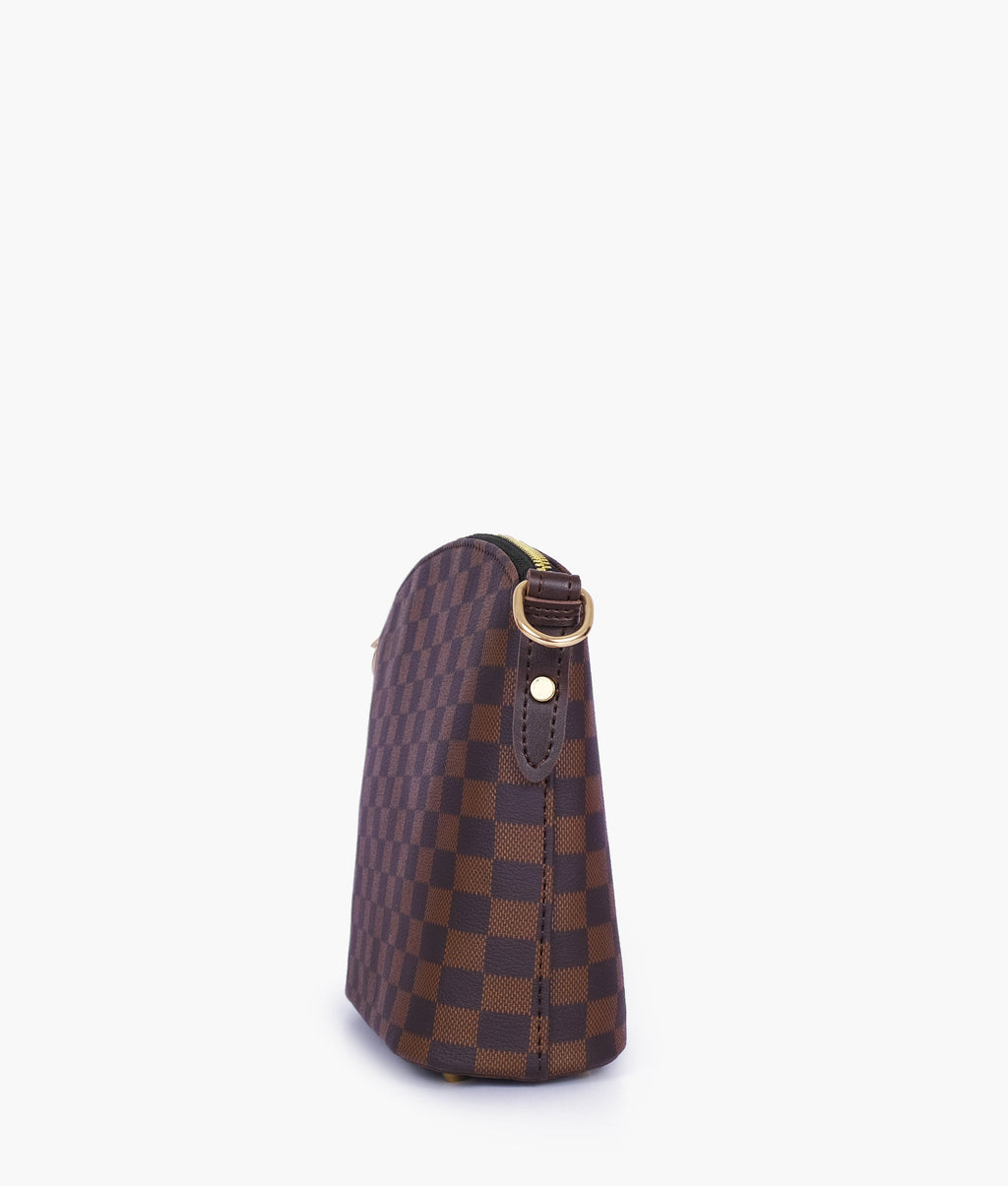 Dark brown checkered dome cross-body bag