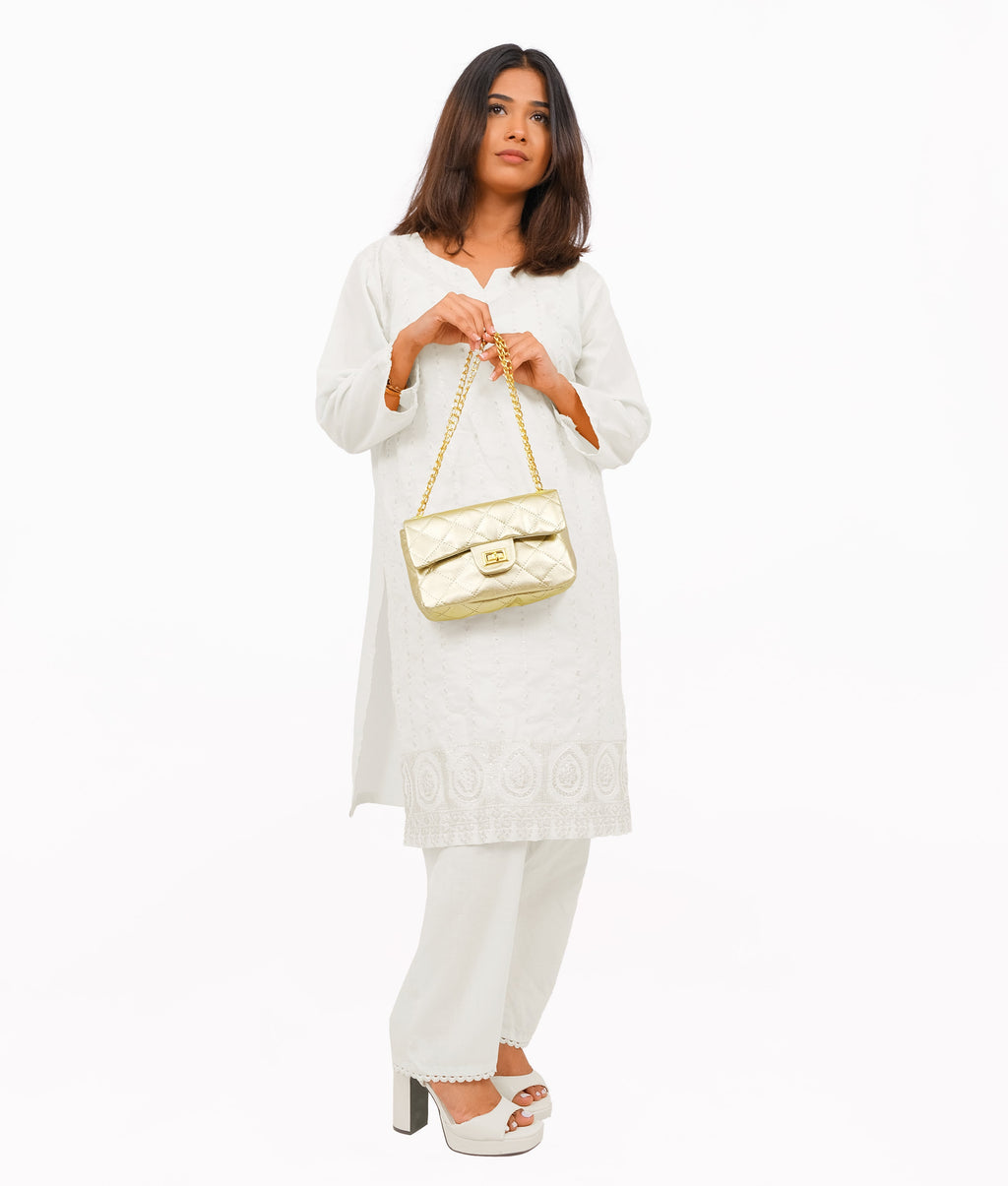 Golden quilted mini bag with chain