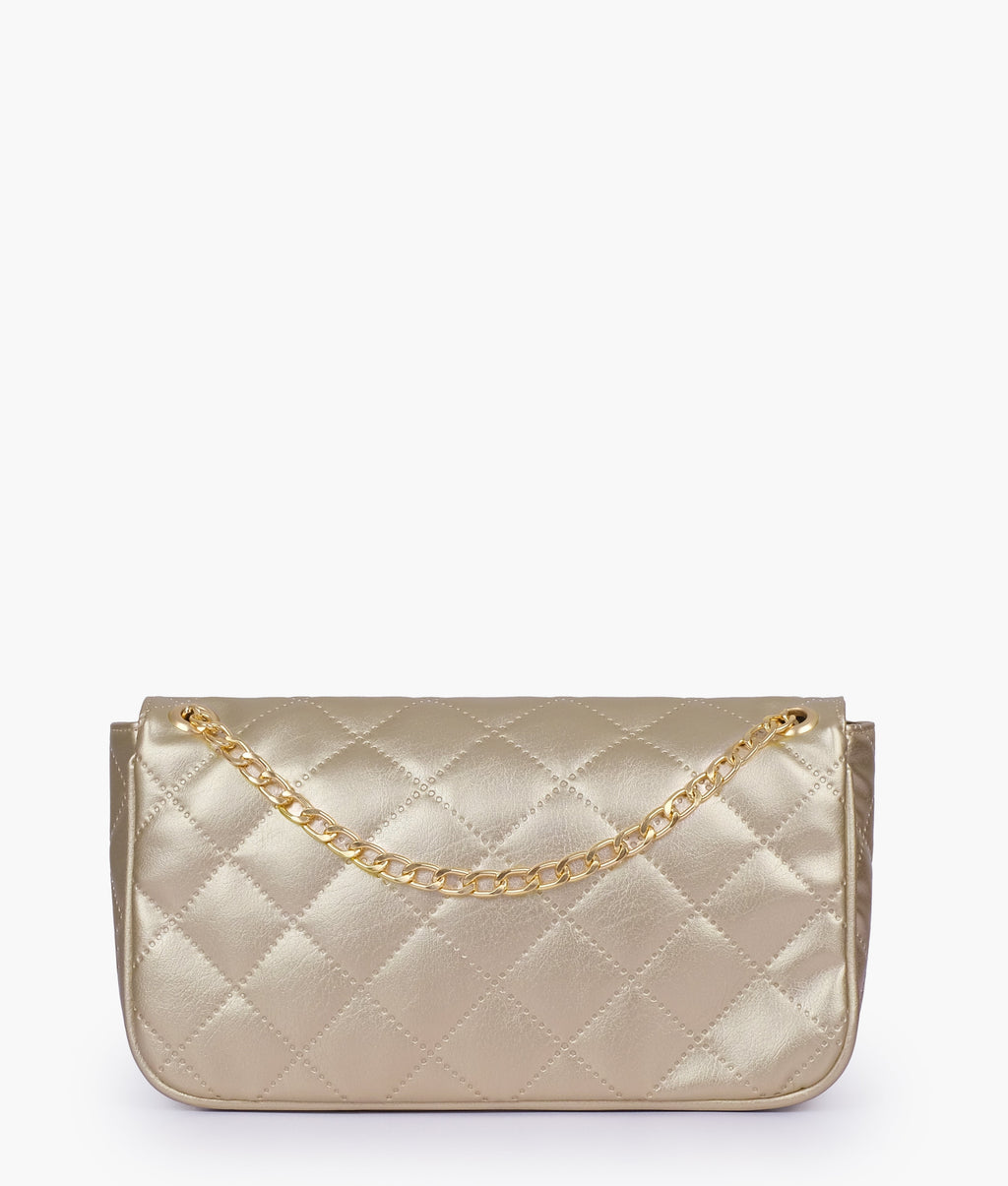 Golden quilted small shoulder bag with chain