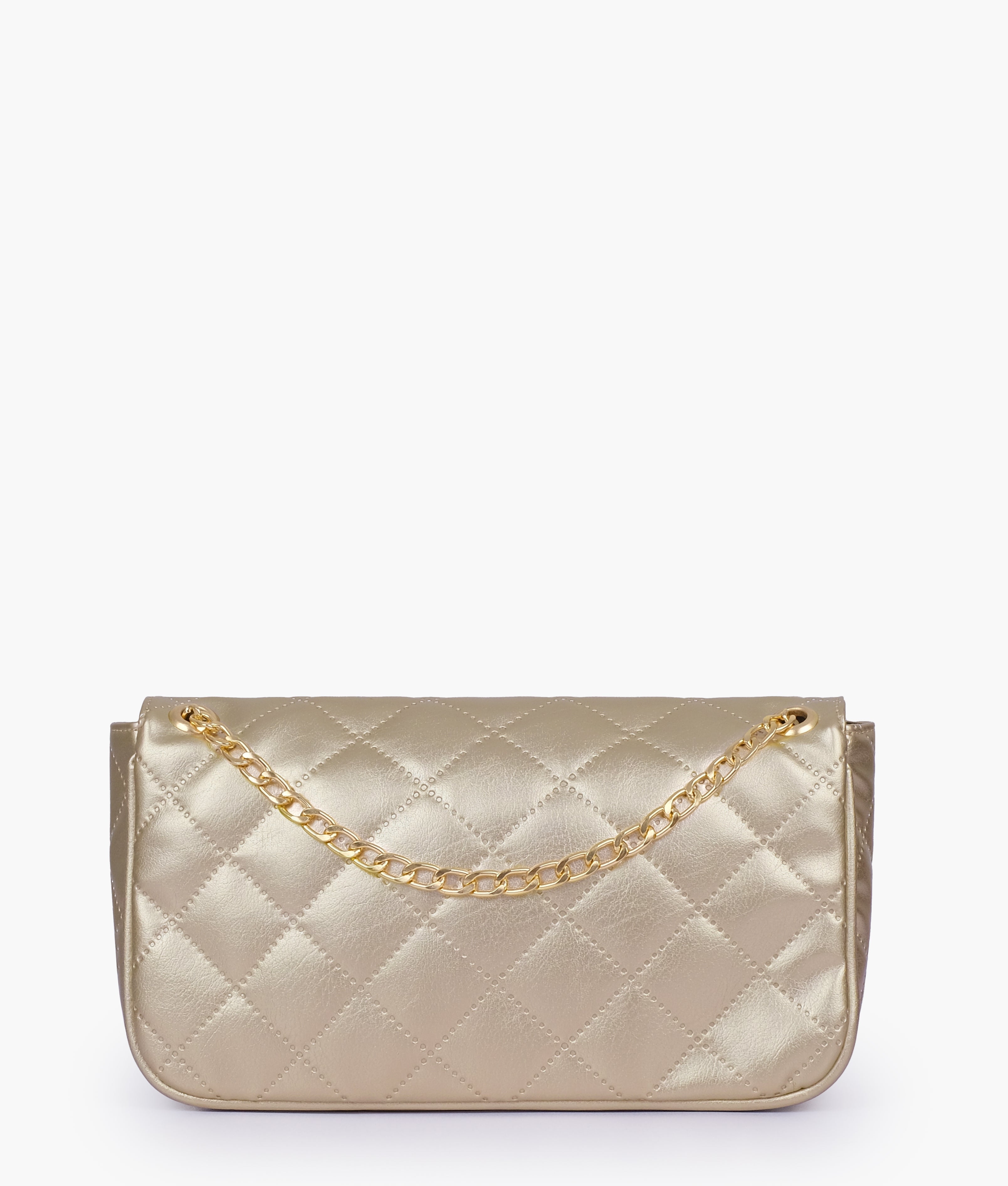 Golden quilted small shoulder bag with chain