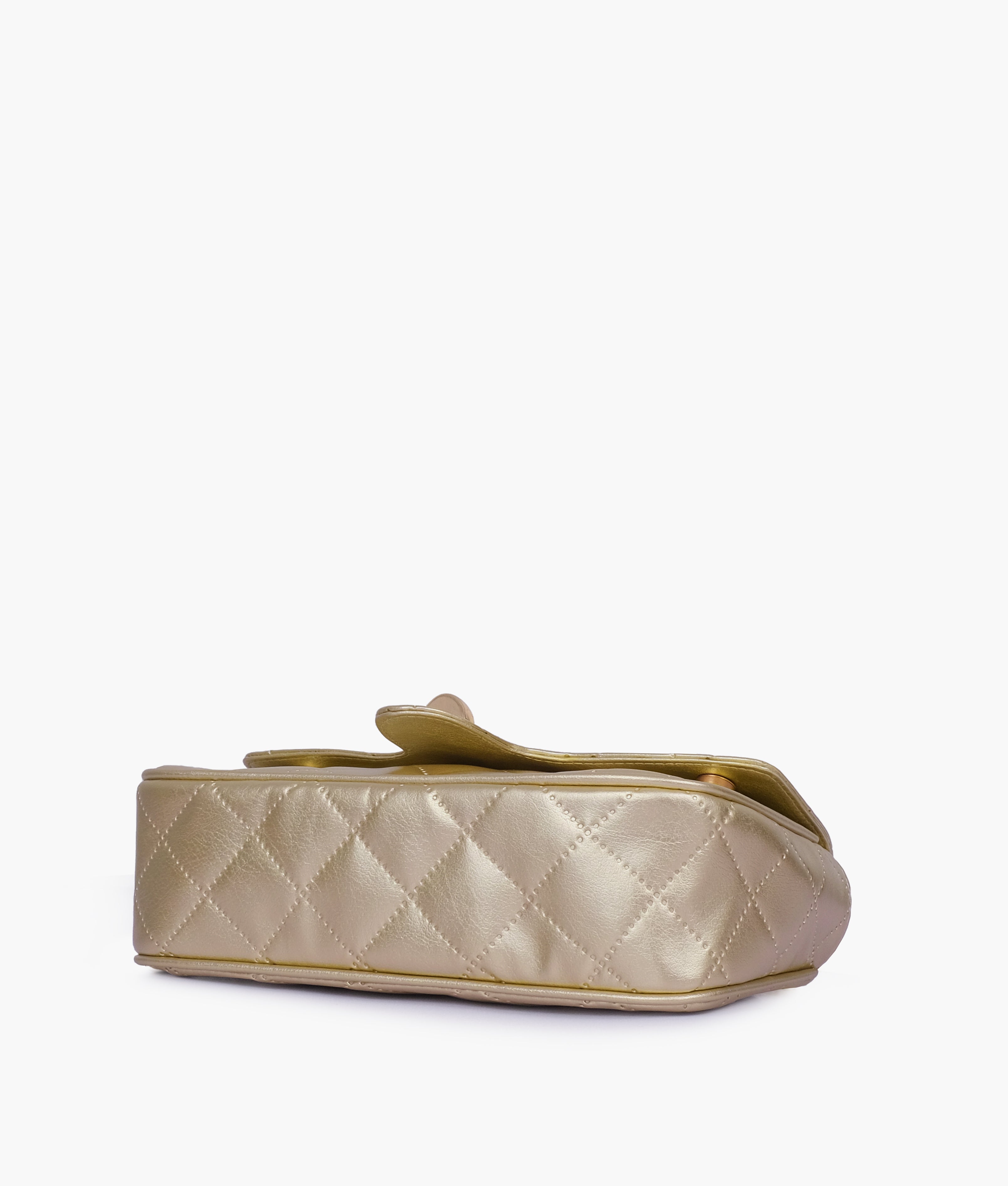 Golden quilted small shoulder bag with chain