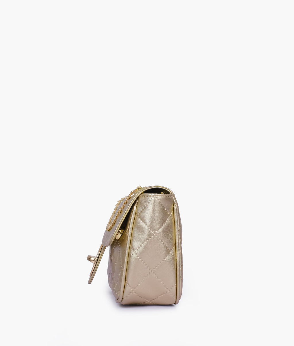 Golden quilted small shoulder bag with chain