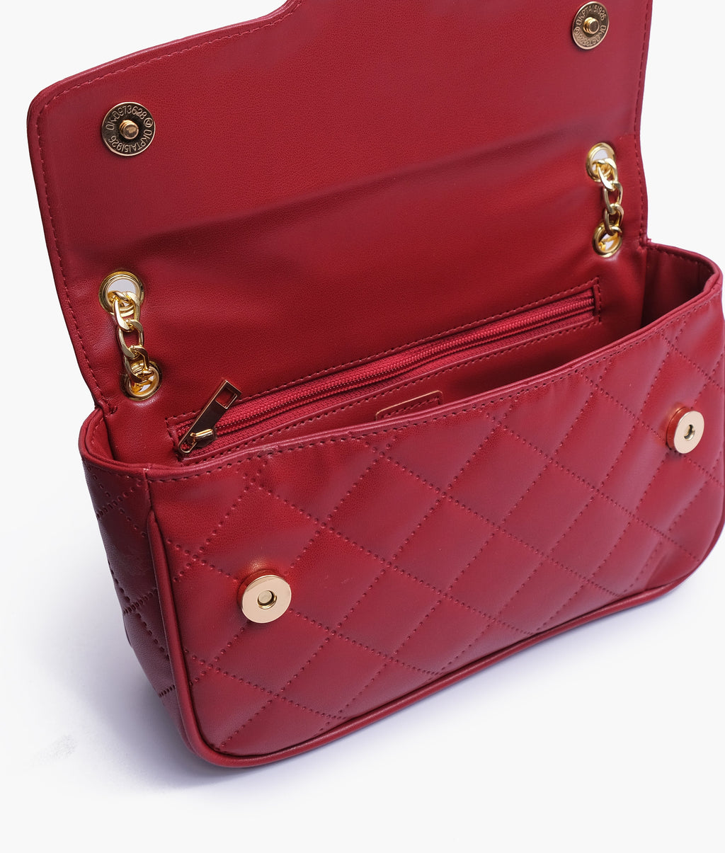 Maroon quilted small shoulder bag with chain