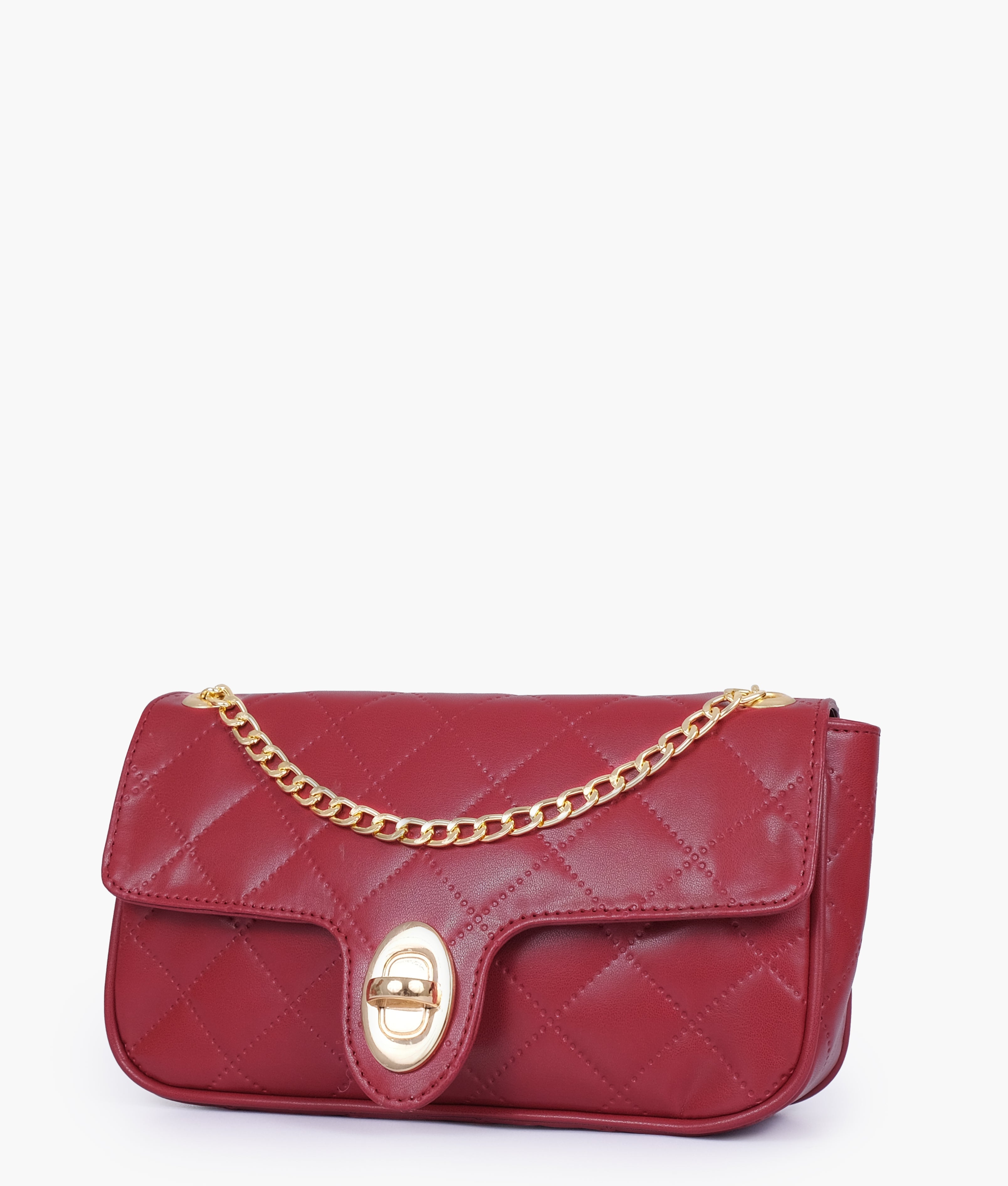 Maroon quilted small shoulder bag with chain