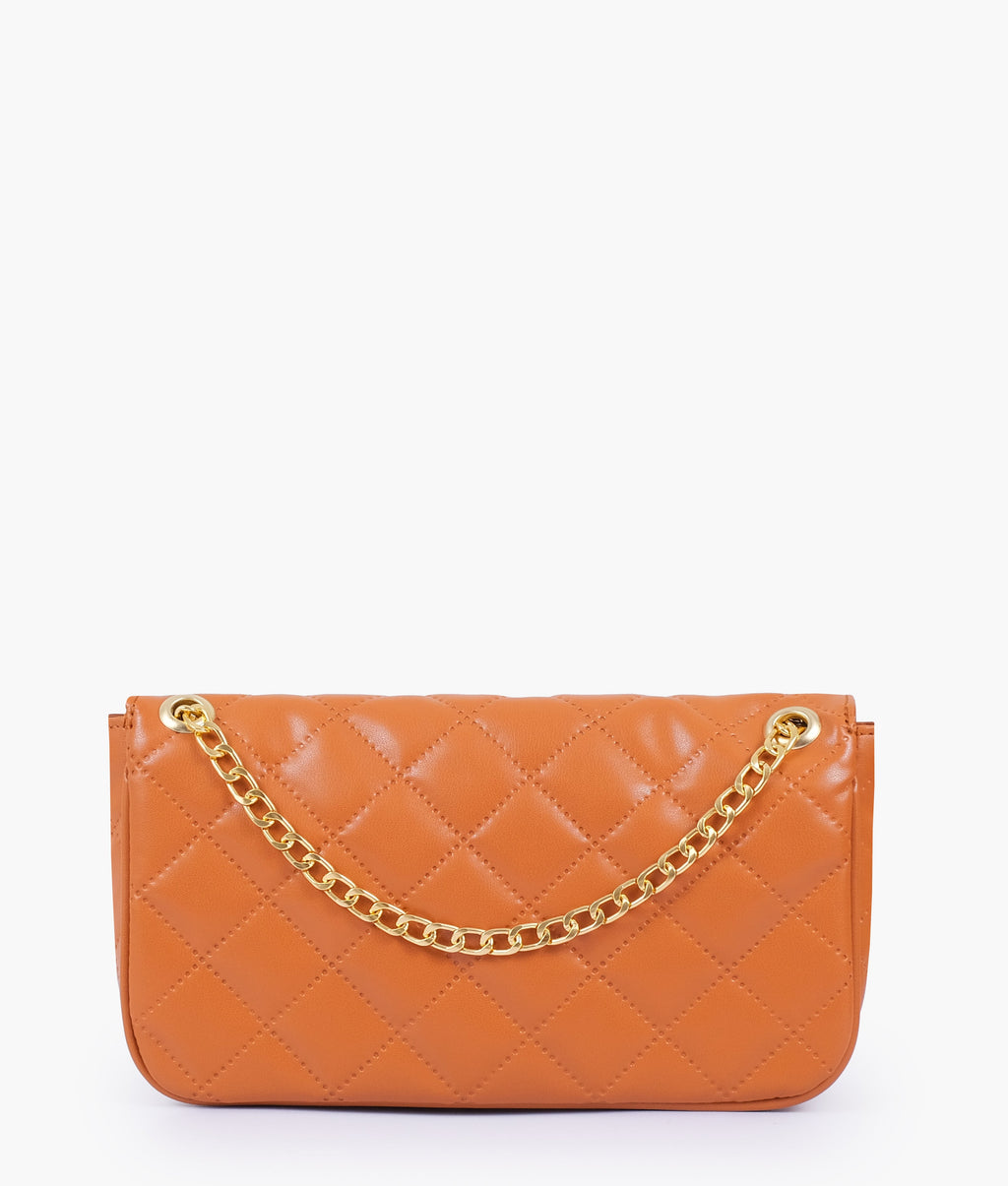 Mustard quilted small shoulder bag with chain
