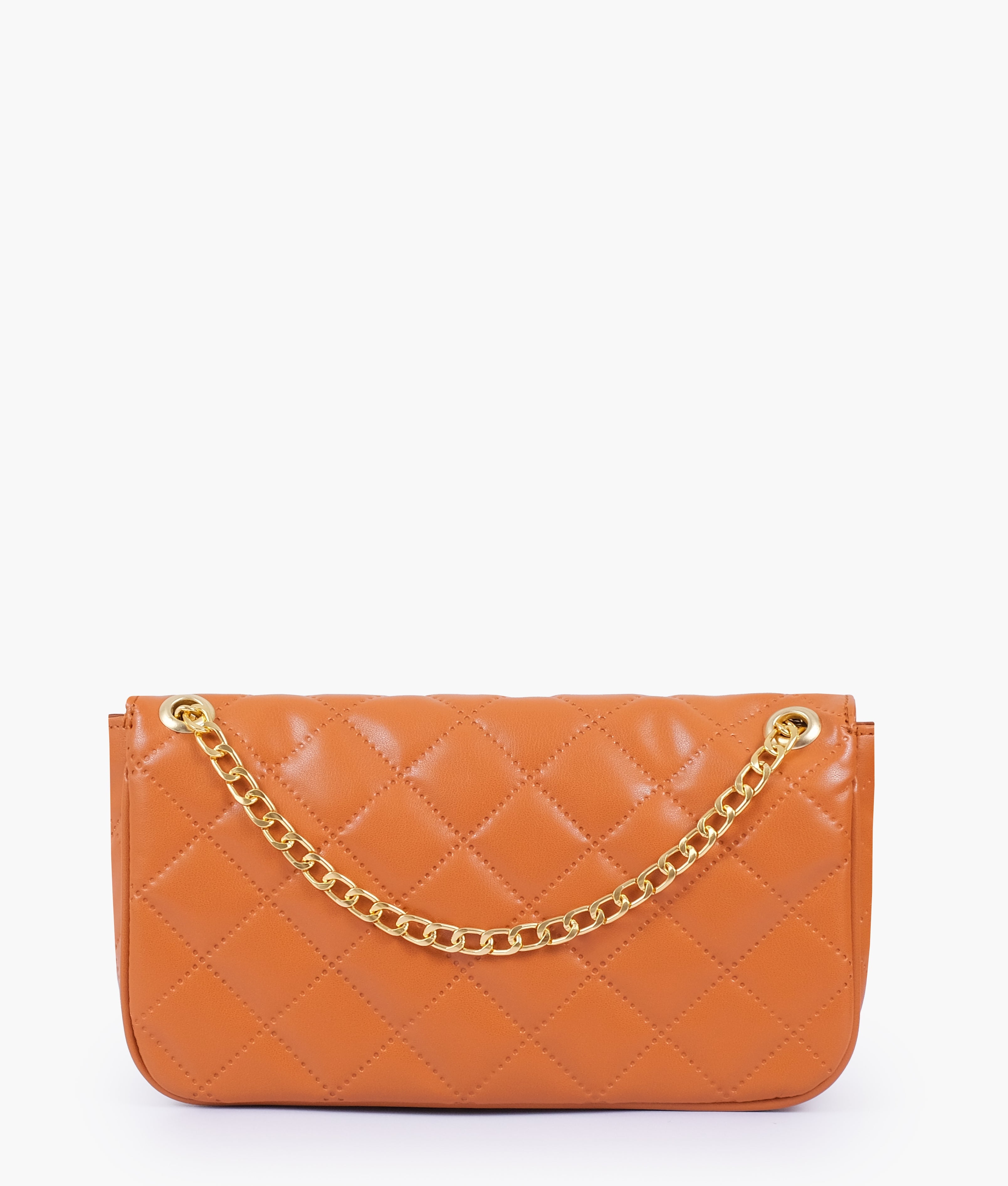 Mustard quilted small shoulder bag with chain