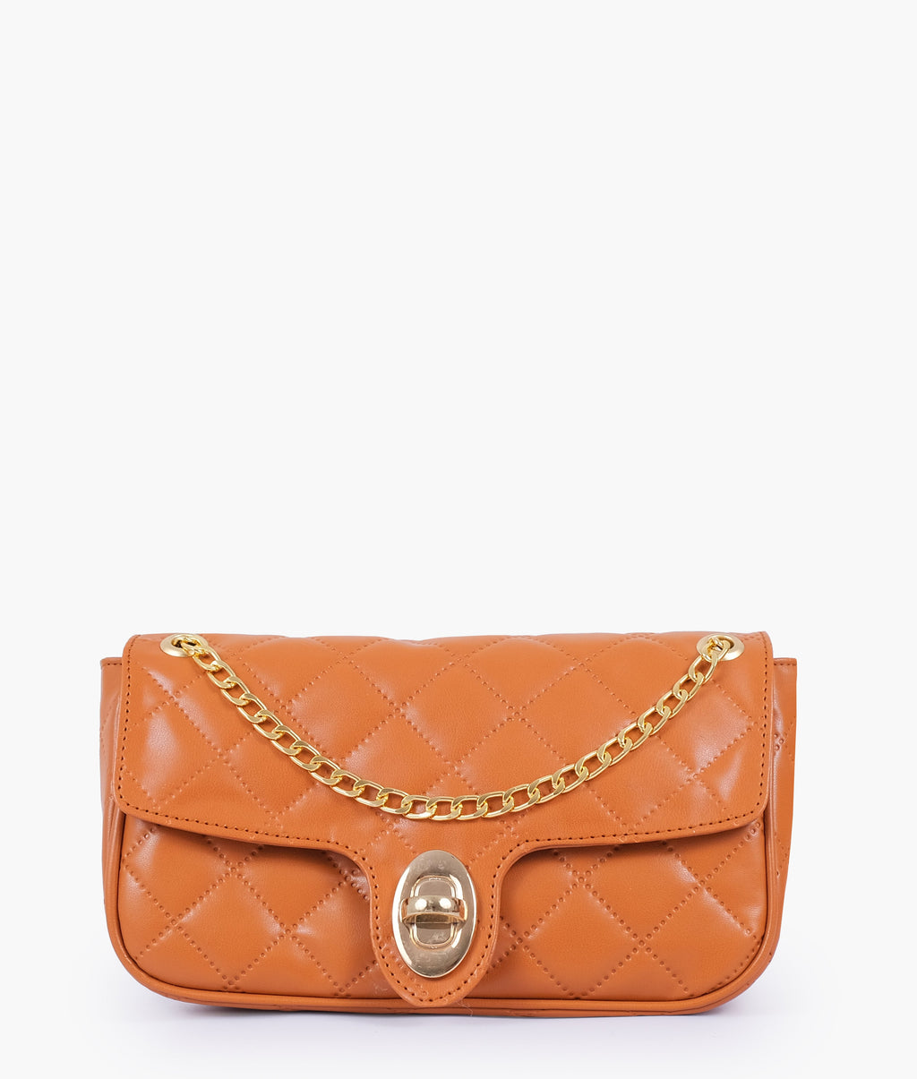 Mustard quilted small shoulder bag with chain