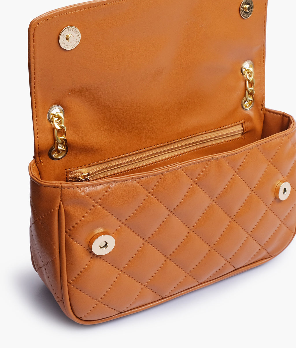 Mustard quilted small shoulder bag with chain