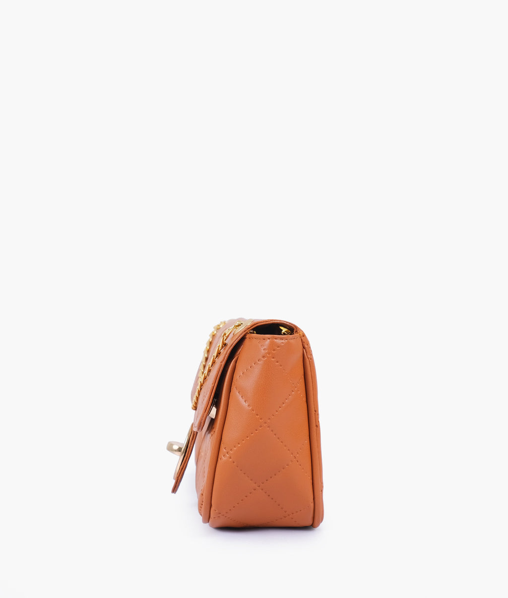 Mustard quilted small shoulder bag with chain