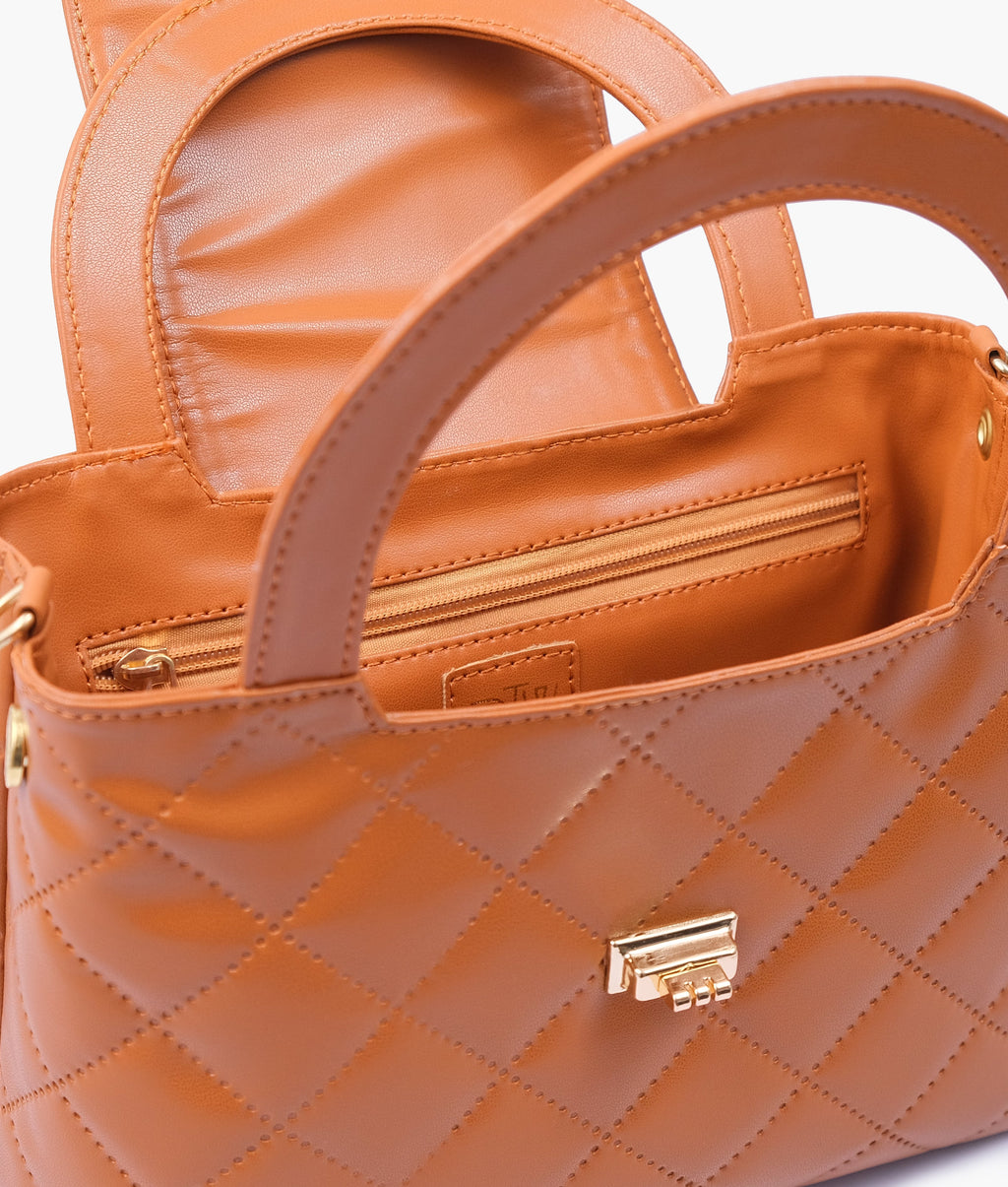 Mustard flap quilted bag with top handle