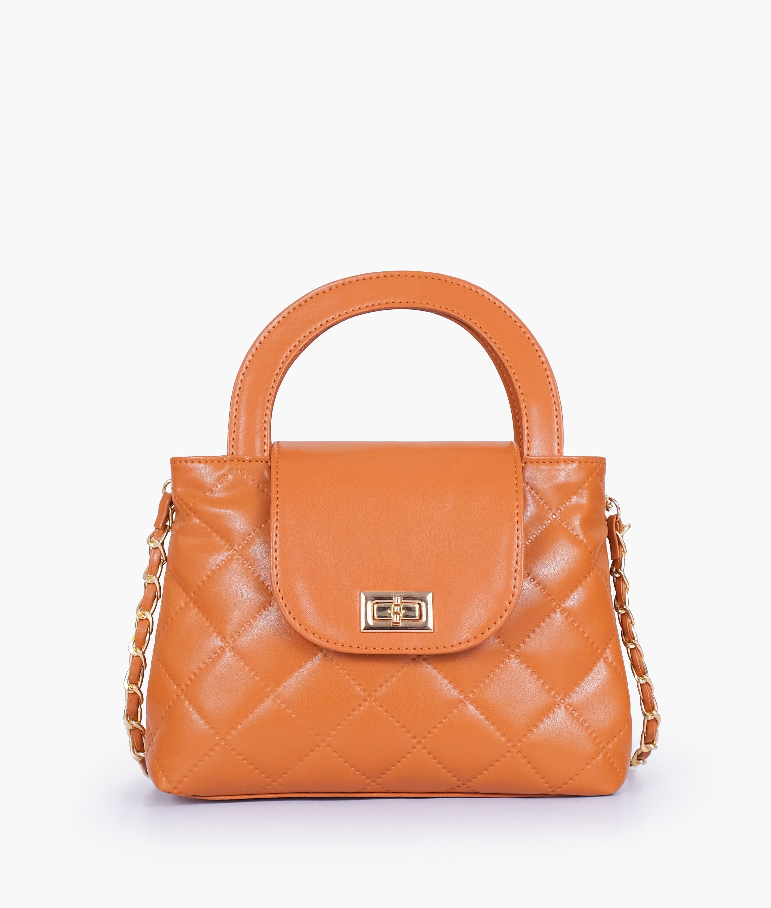 Mustard flap quilted bag with top handle