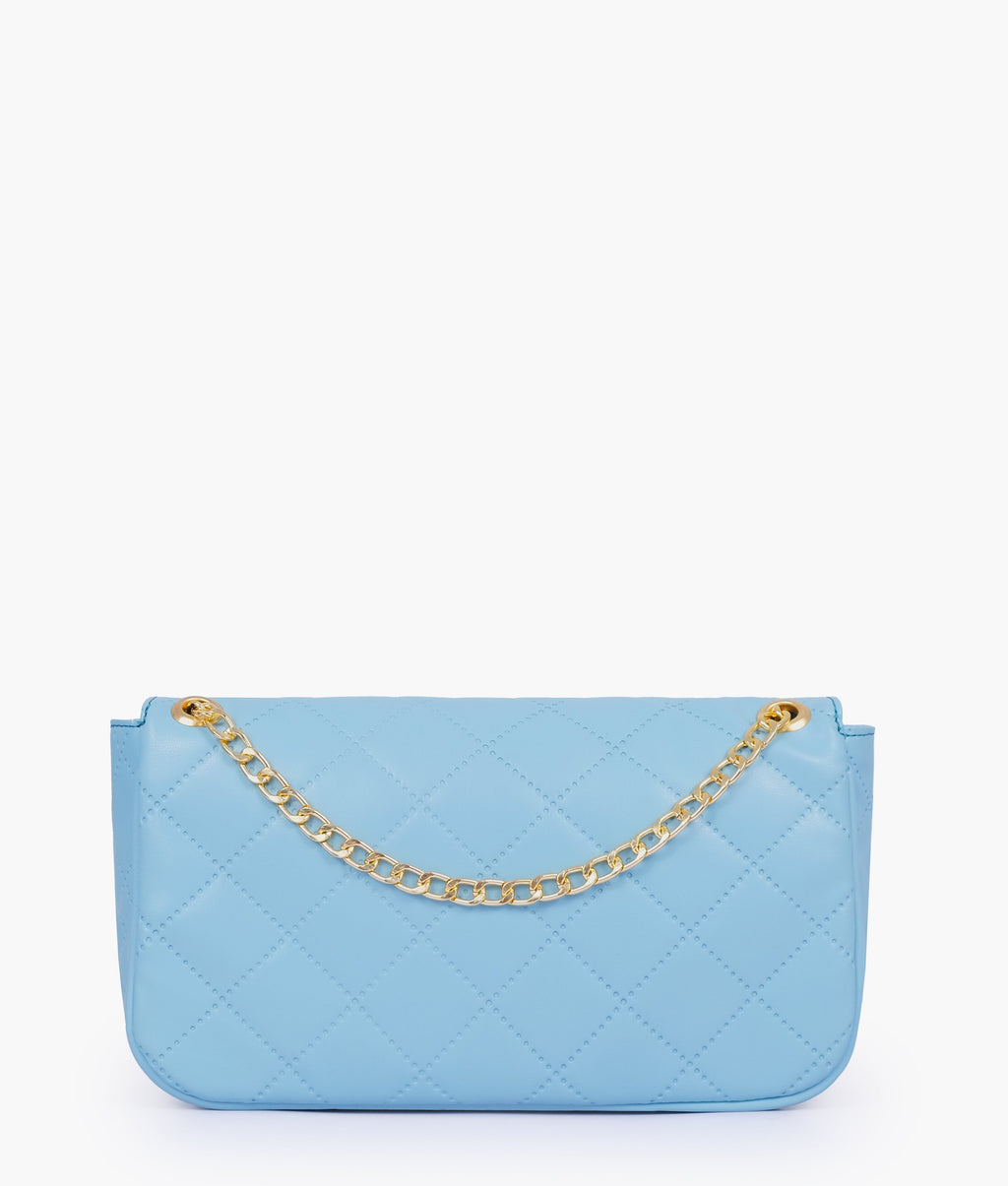 Sky blue quilted small shoulder bag with chain
