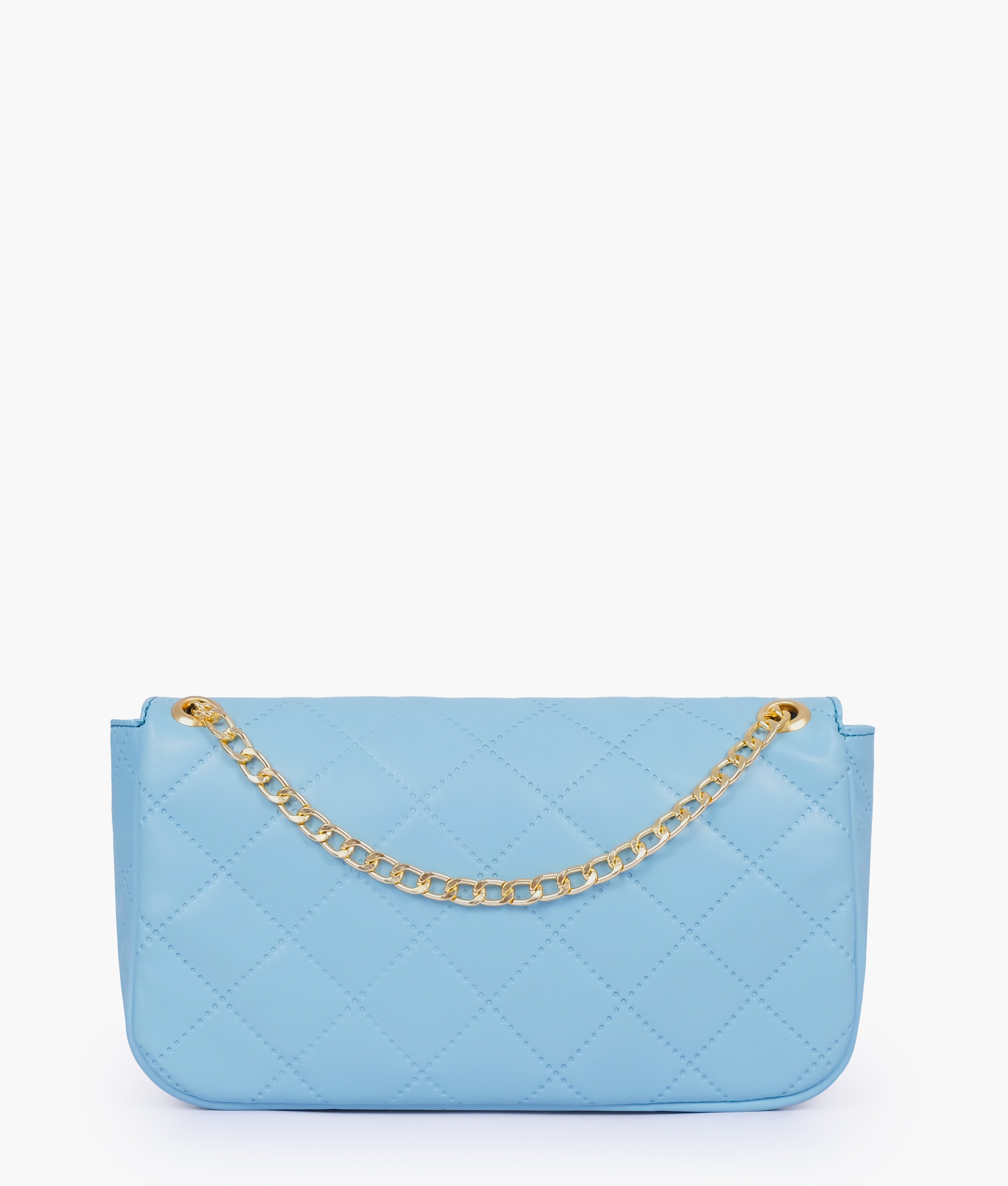 Sky blue quilted small shoulder bag with chain