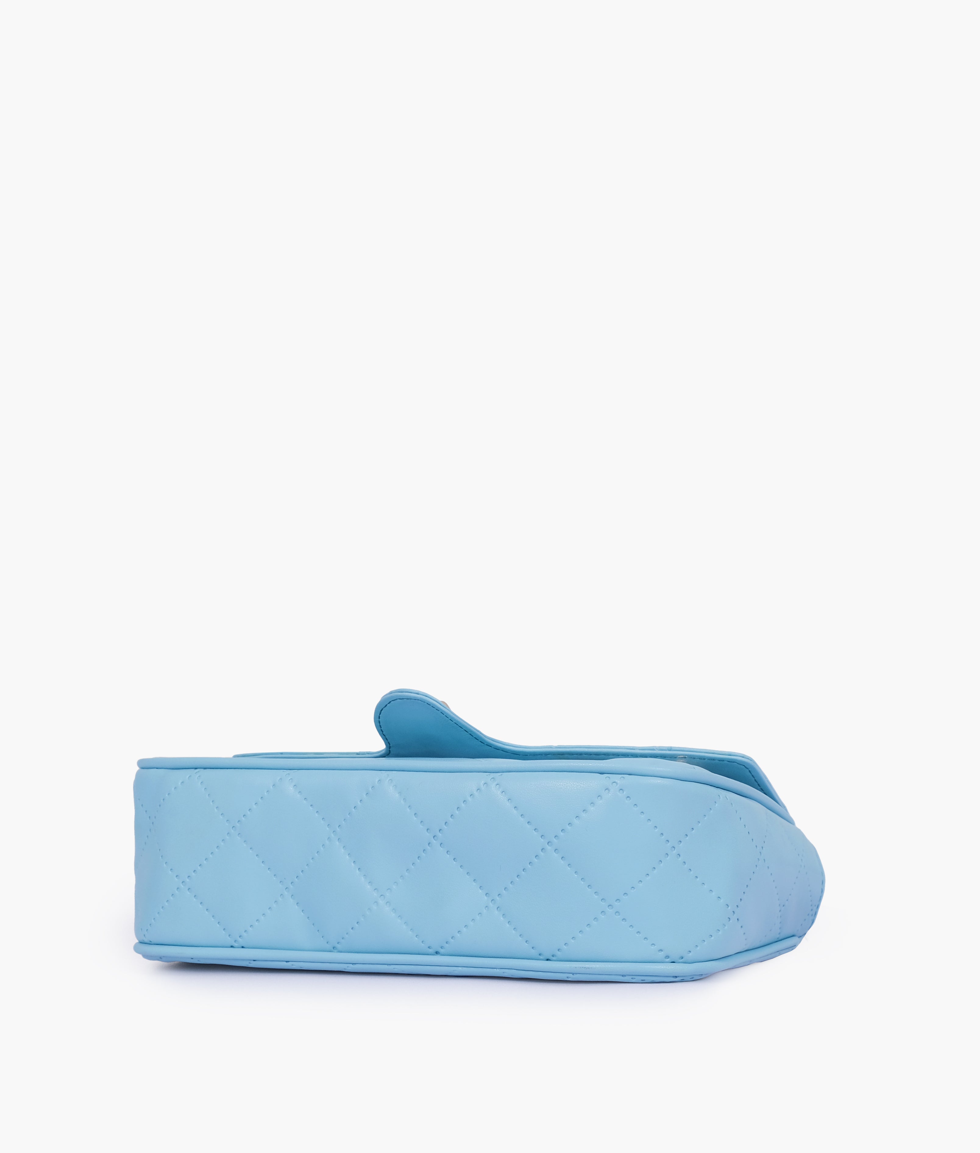 Sky blue quilted small shoulder bag with chain