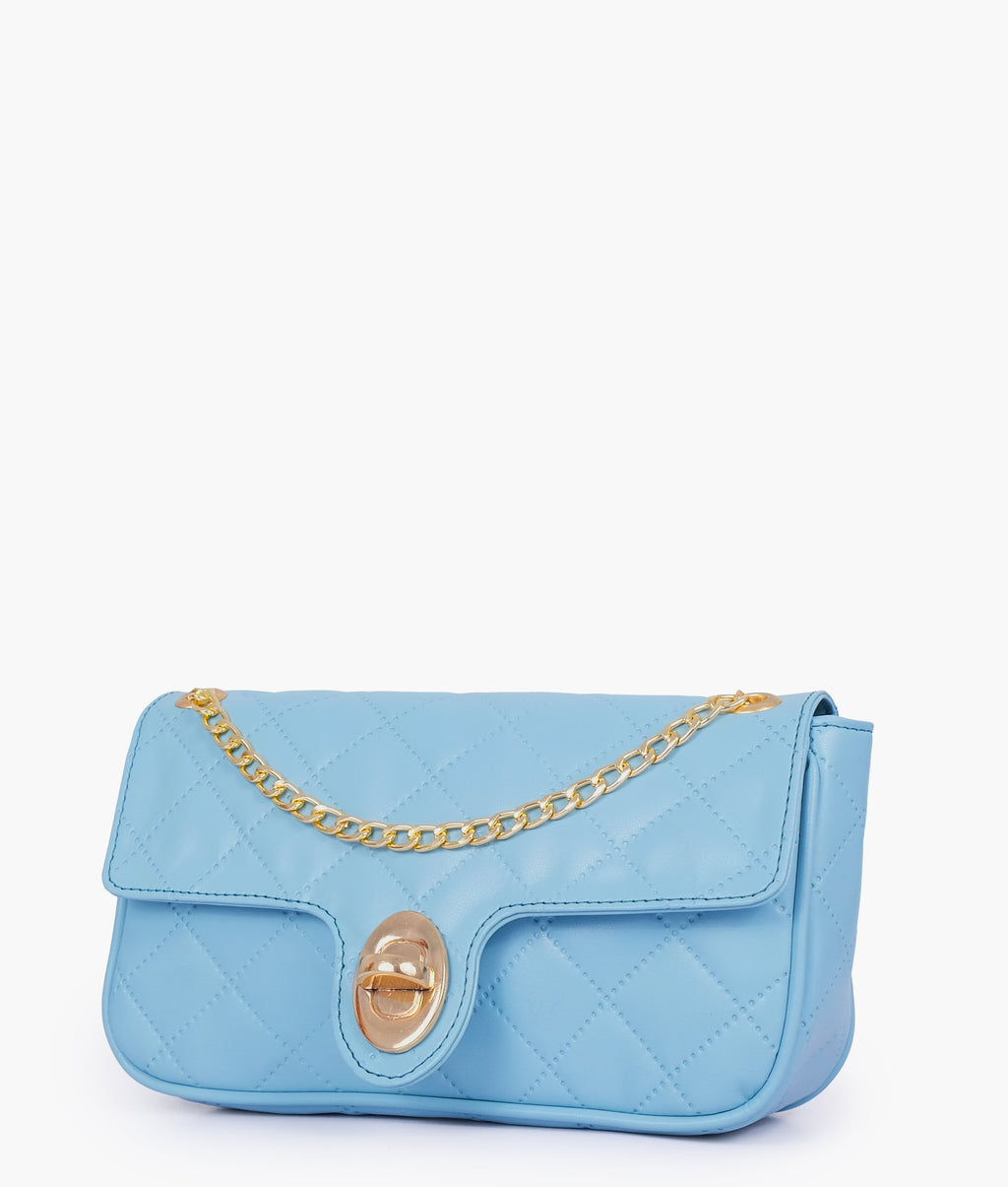 Sky blue quilted small shoulder bag with chain
