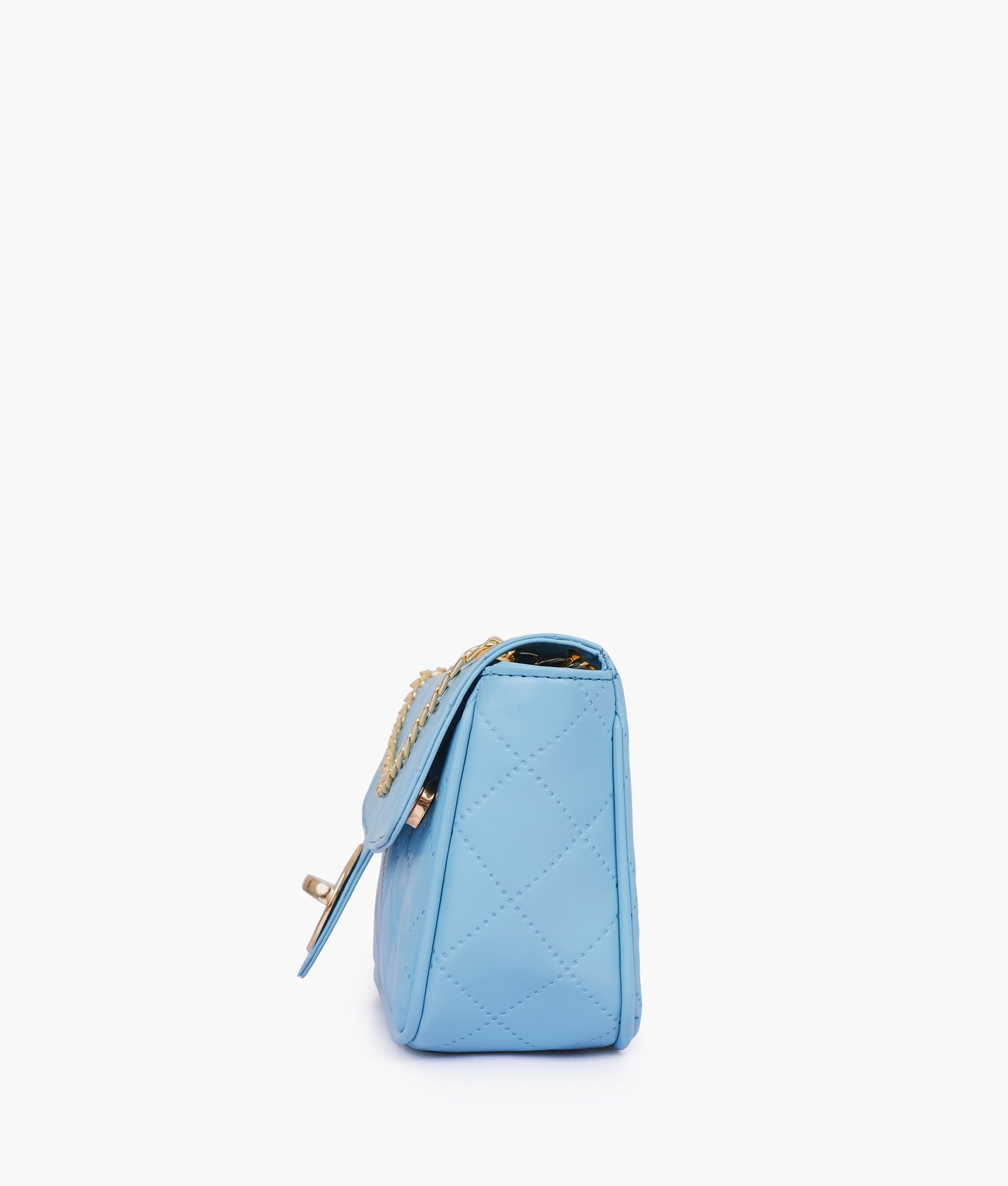 Sky blue quilted small shoulder bag with chain