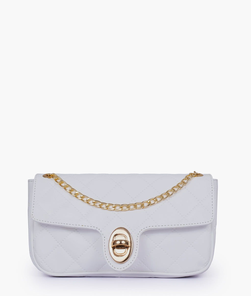 White quilted small shoulder bag with chain