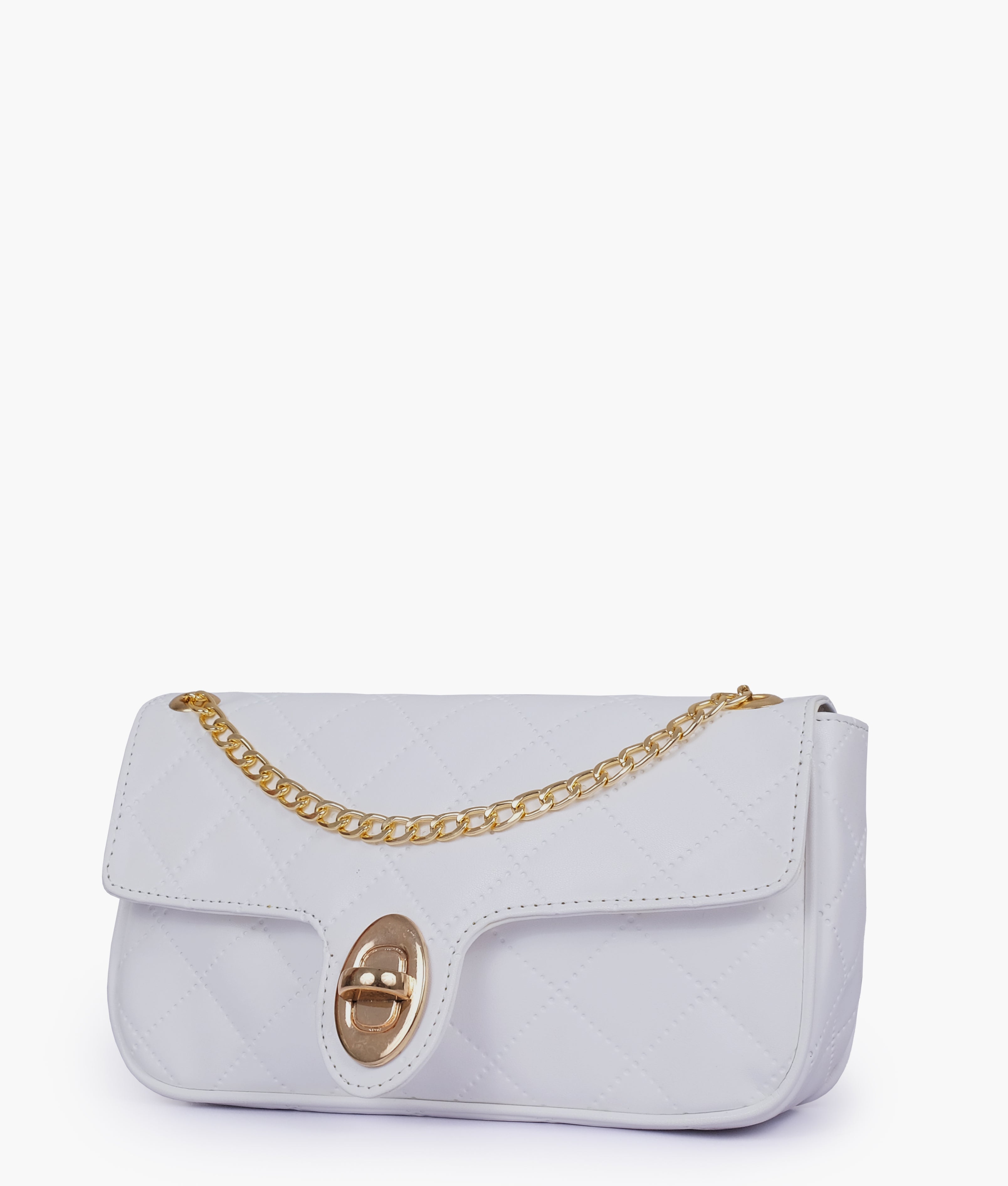 White quilted small shoulder bag with chain