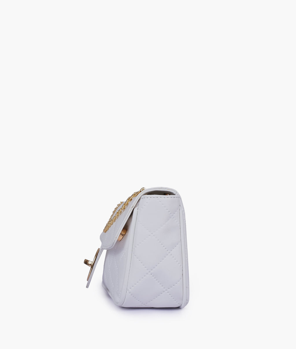 White quilted small shoulder bag with chain
